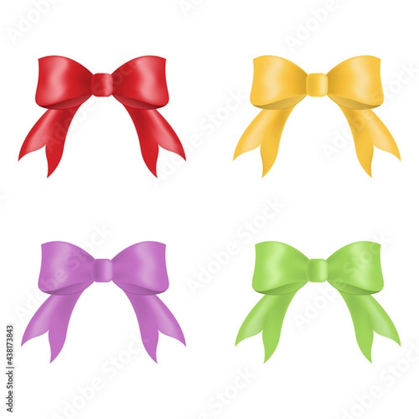Fototapeta Set of multi-colored bows isolated on a white background. Vector illustration. Elements of your design for holiday packaging, weddings, Valentine's Day.