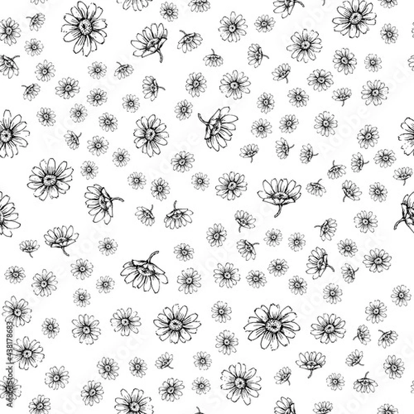 Obraz Cute seamless pattern with white chamomiles on a pastel yellow background