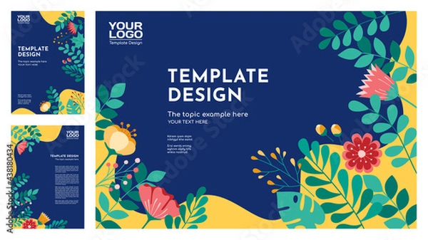 Obraz Hand drawn blue floral template design, Vector layout ornament concept for presentation, printing, magazine, book, poster