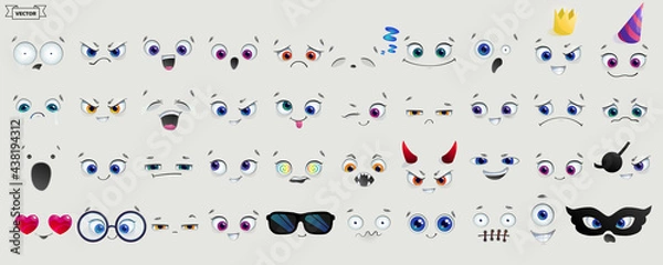 Fototapeta Set of emoticons with different mood. Collection of cartoon emoji faces in different expressions.