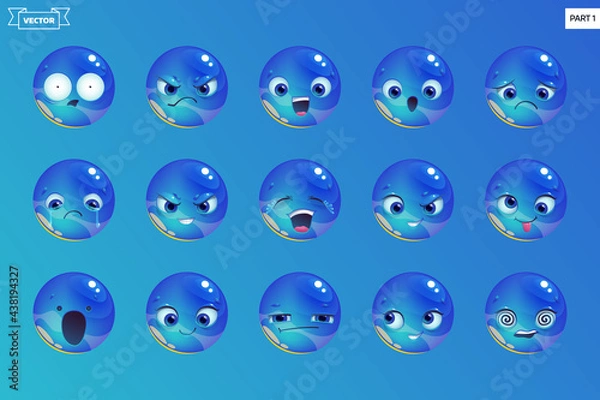 Fototapeta Set of emoticons with different mood. Collection of cartoon emoji faces in different expressions.