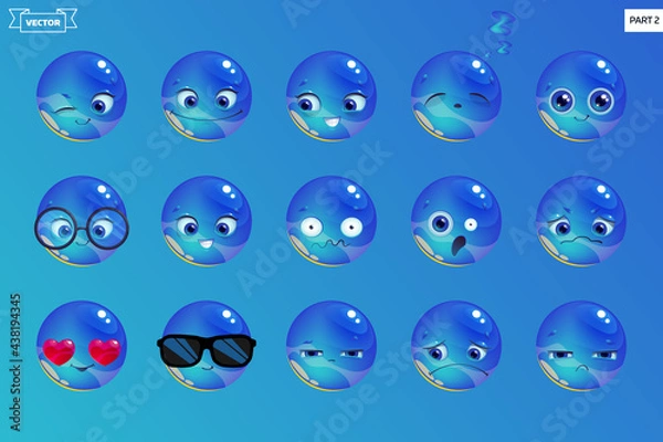 Fototapeta Set of emoticons with different mood. Collection of cartoon emoji faces in different expressions.