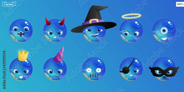 Fototapeta Set of emoticons with different mood. Collection of cartoon emoji faces in different expressions.