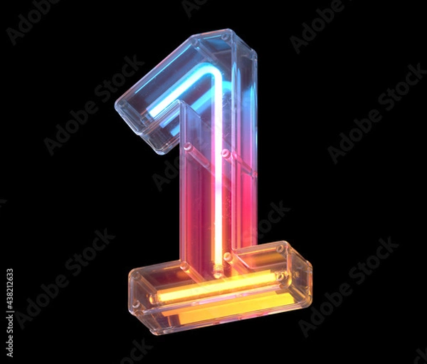 Obraz Neon in a glass case font. Number 1.