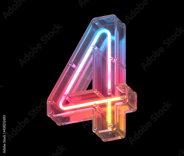 Obraz Neon in a glass case font. Number 4.