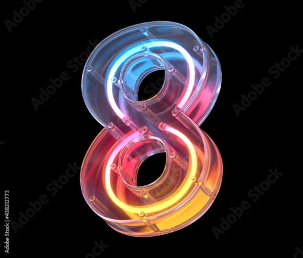 Obraz Neon in a glass case font. Number 8.