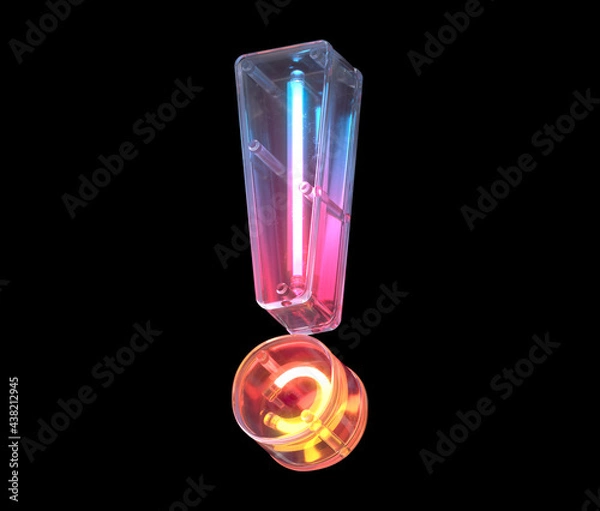 Obraz Neon in a glass case font. Exclamation symbol.