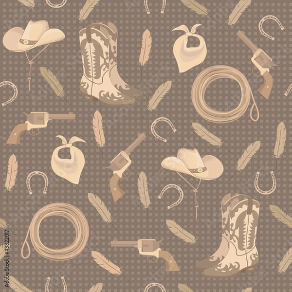 Fototapeta seamless pattern with cowboy elements