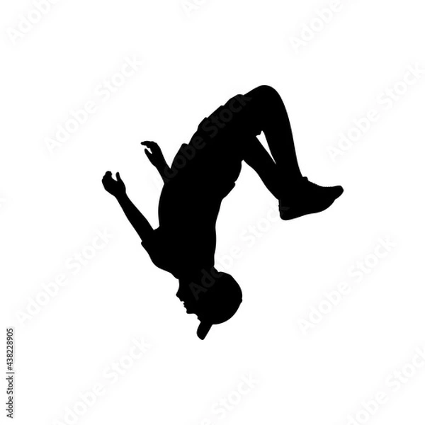 Fototapeta Silhouette teenager jumping flip. Somersault sport acrobatics.