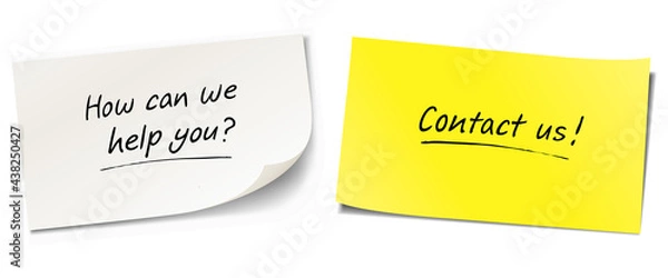 Fototapeta Handwritten messages on sticky notes. How can we help you? Contact us!