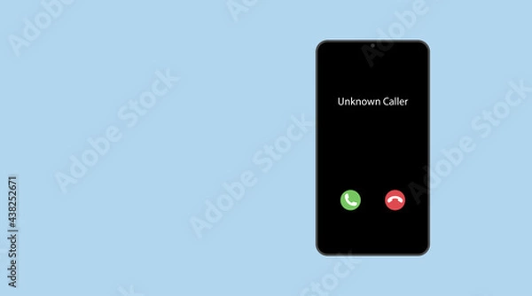 Obraz Unknown caller. Vector illustration. Model smartphone isolated on a blue background. Phone interface with two icons accept or reject a call