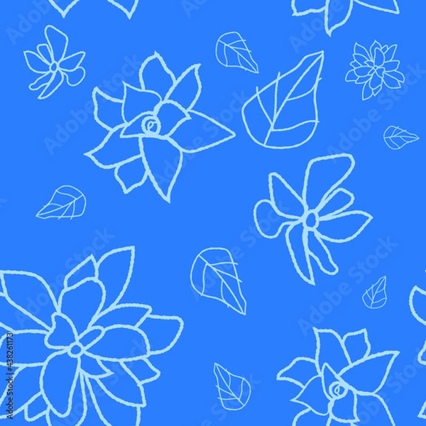 Obraz Floral and leaf pattern vector illustration on a bluebackground