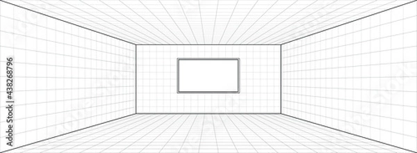 Obraz Room perspective grid background 3d Vector illustration. Interior design model projection background template. Line one point perspective