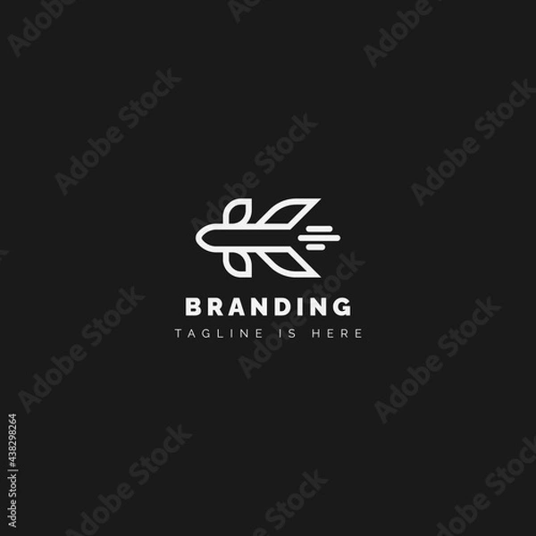Obraz airplane letter k logo, unique line initials k.
