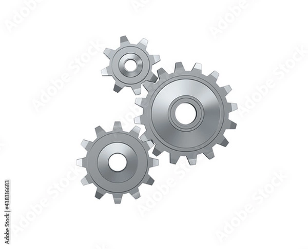 Obraz Metal gears three on white isolated background. 3d render.