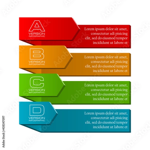 Fototapeta Modern minimal arrow shape elements for business infographics banner. Material style. Vector shape. Can be used for workflow layout, brochure, diagram, chart, number step up options, web design banner