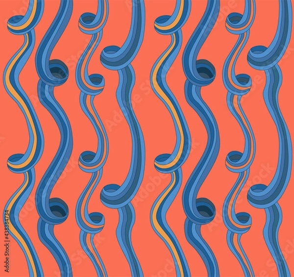 Fototapeta vector seamless pattern of endless blue tapes with bold border on orange background