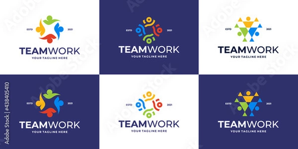 Obraz four round unity people care logo icon bundle