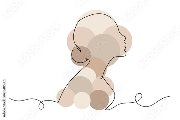 Fototapeta Continuous one line of surreal beautiful woman. Linear stylized.Minimalist.