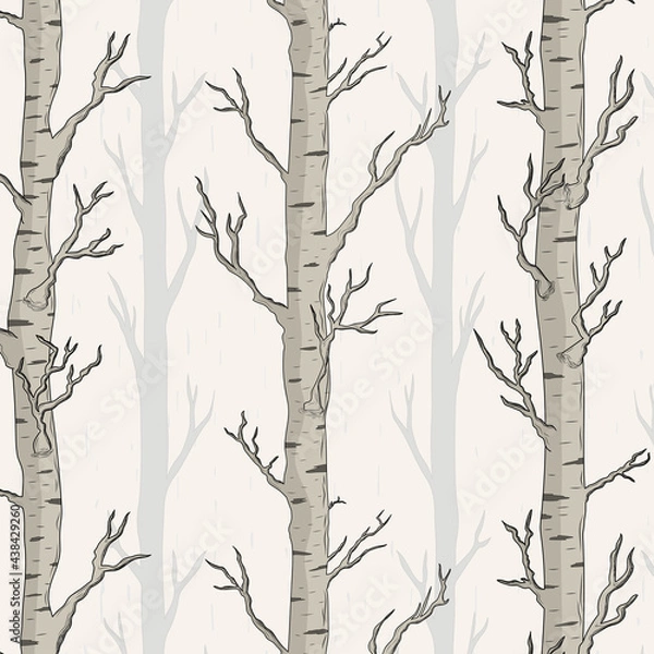 Fototapeta Birch Trunk with Branches Vector Repeat Pattern