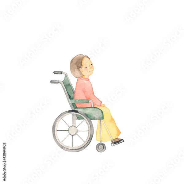 Obraz 車椅子に座る笑顔の女性
