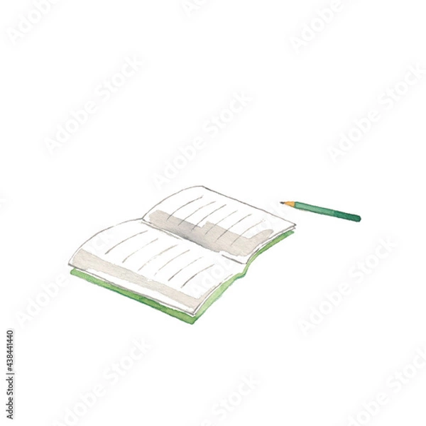 Obraz 水彩絵具で描いた鉛筆とノート