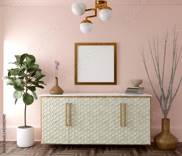 Fototapeta 3d rendering of a luxury room interior with empty frame for mockup