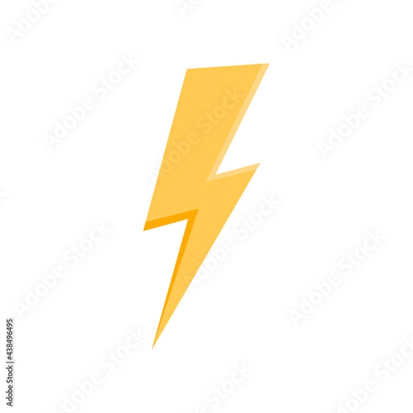Fototapeta Thunder icon. Yellow thunderbolt isolated on white background. Lightning bolt icon. Print for sticker, t-shirt design. High voltage sign. Vector illustration