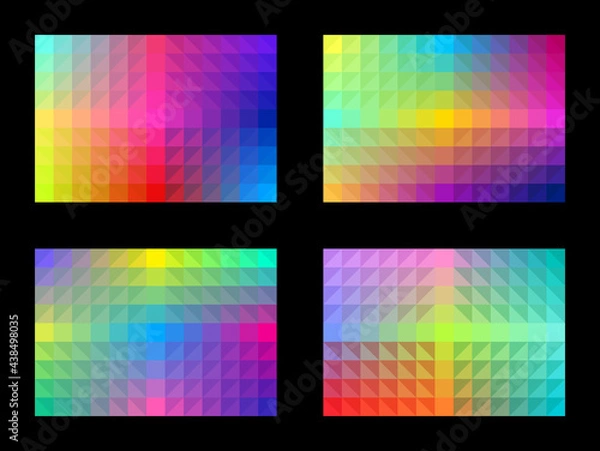 Fototapeta Colorful background pattern set. Abstract geometric shapes. Gradient square triangle. Template design for publications, cover, poster, flyer, brochure, banner, wall. Vector illustration.