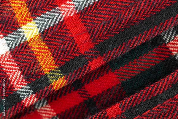 Fototapeta Red checkered pattern, tartan high resolution texture background of fabric cloth textile and cotton material, close-up