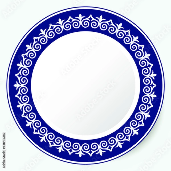 Fototapeta Round Frame, workpiece for your design. Ornamental elements and motifs of Kazakh, Kyrgyz, Uzbek, national Asian decor for plate, textile and print design. Circle frame. Vector. 