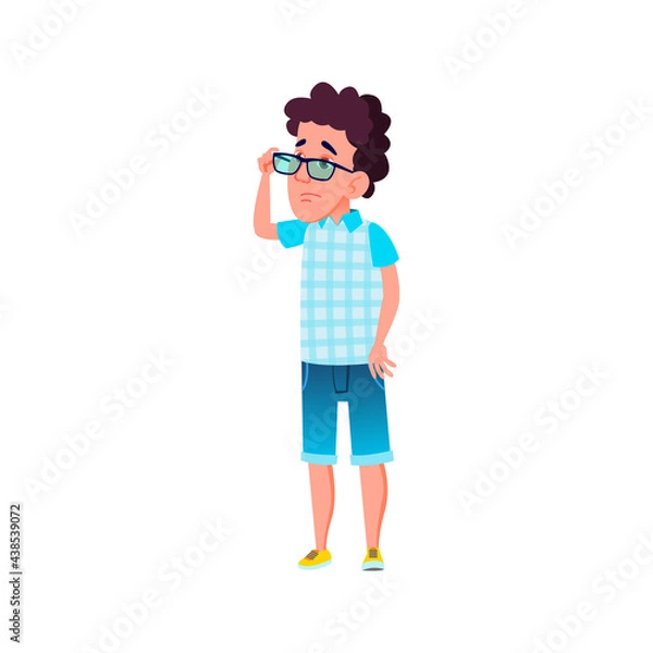 Fototapeta sad boy student look on information board cartoon vector. sad boy student look on information board character. isolated flat cartoon illustration