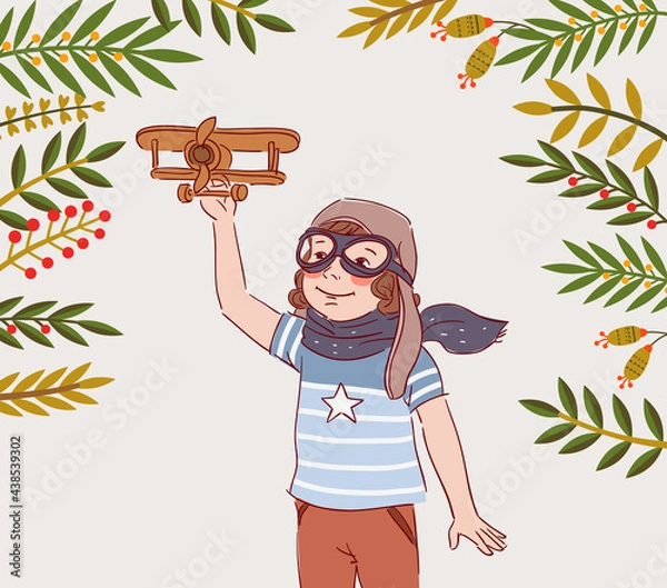 Obraz Little boy playing with toy airplane
