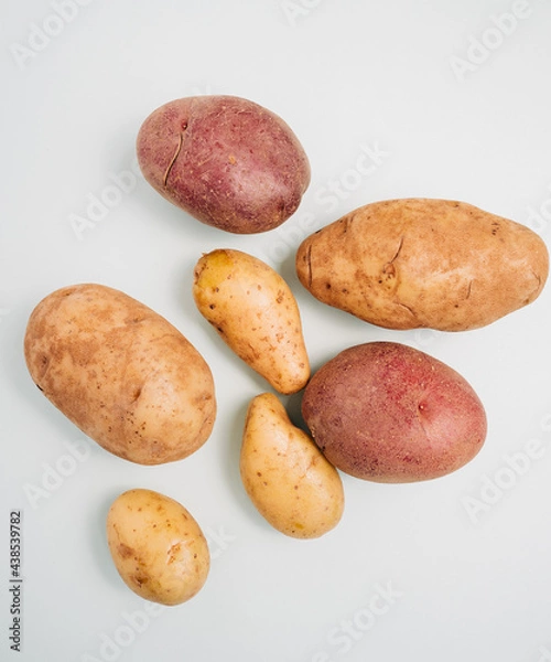 Fototapeta Top down shot of three different types of potatoes 