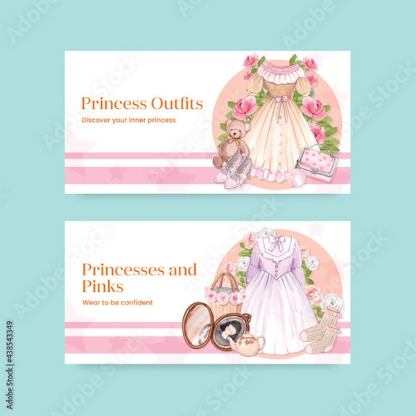 Obraz Twitter template with princess outfit concept ,watercolor style