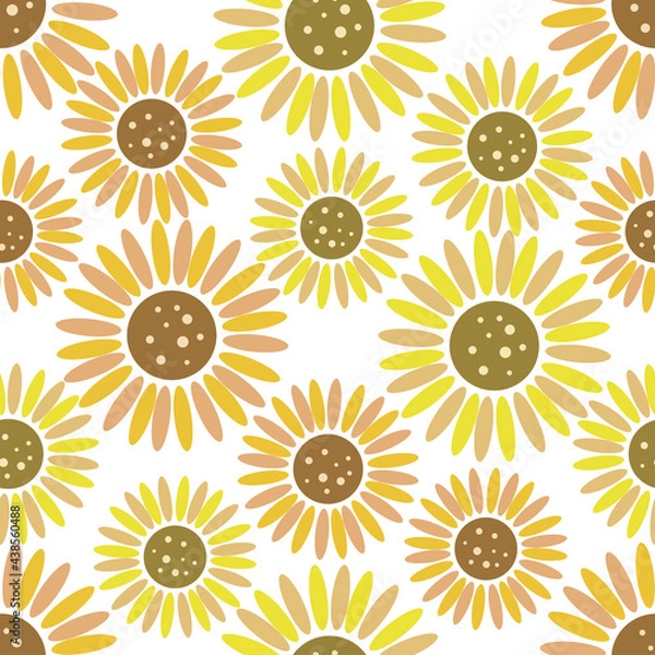 Fototapeta 北欧風ひまわり　シームレスパターン　大輪の花A