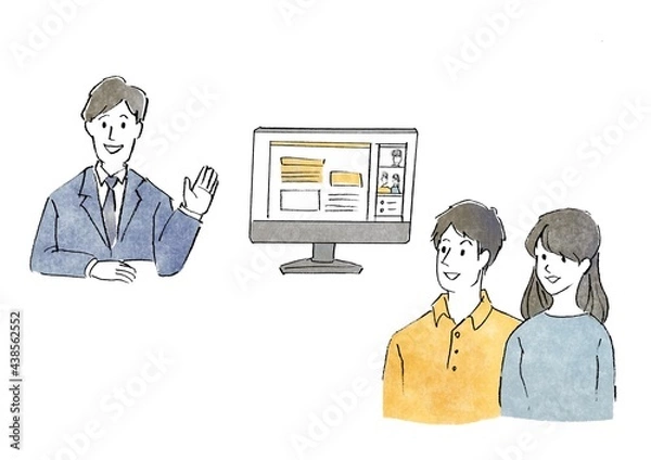 Fototapeta オンラインで会話する営業マンと夫婦