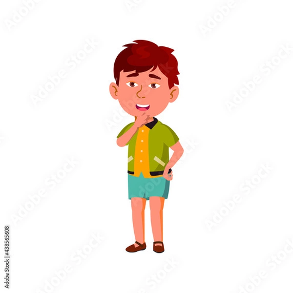Fototapeta cute little boy thinking funny game strategy cartoon vector. cute little boy thinking funny game strategy character. isolated flat cartoon illustration