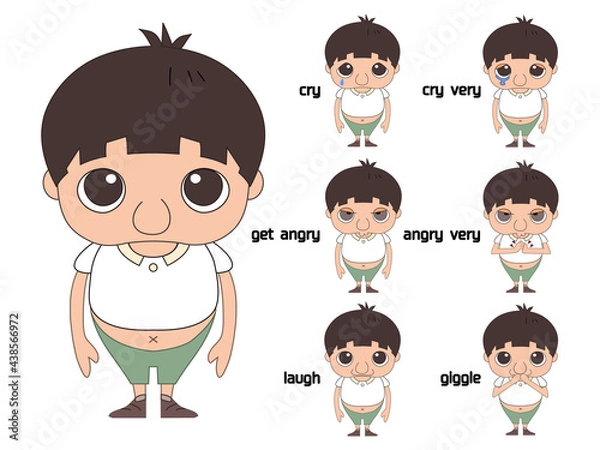 Obraz かわいい笑ったり怒ったり泣いたりの仕草をしているおなかを出しているキャラクター