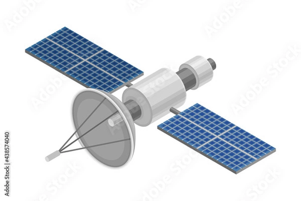 Fototapeta Communications Artificial Satellite Amplifying Radio Telecommunication Signal as Smart City Isometric Vector Illustration
