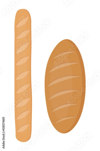 Fototapeta French baguette vector illustration. Bread icons in flat cartoon style isolated on white background. Bakery and pastry products