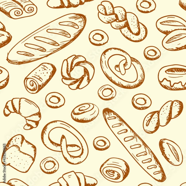 Fototapeta Hand drawn bakery seamless pattern background