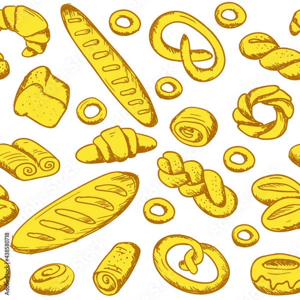 Fototapeta Hand drawn bakery seamless pattern background