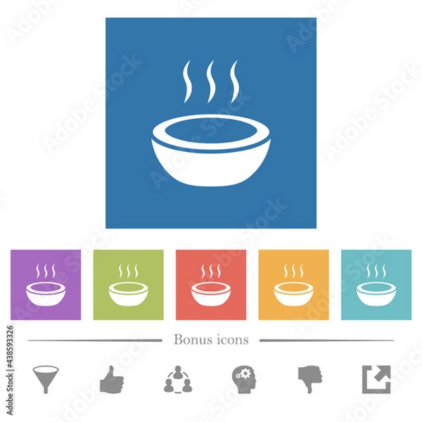 Fototapeta Steaming bowl flat white icons in square backgrounds