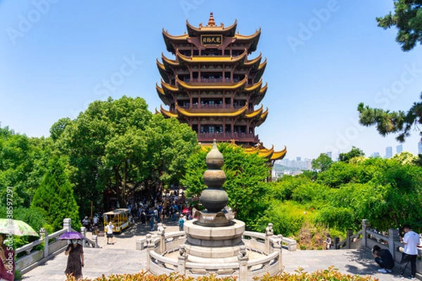 Fototapeta Wuhan landmark .The yellow crane tower , located on snake hill in Wuhan, is one of the three famous towers south of yangtze river,China.