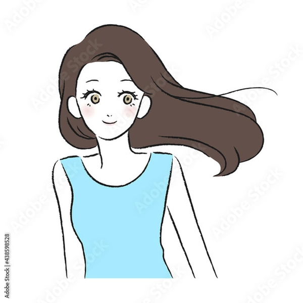 Fototapeta 女性　笑顔　なびく髪