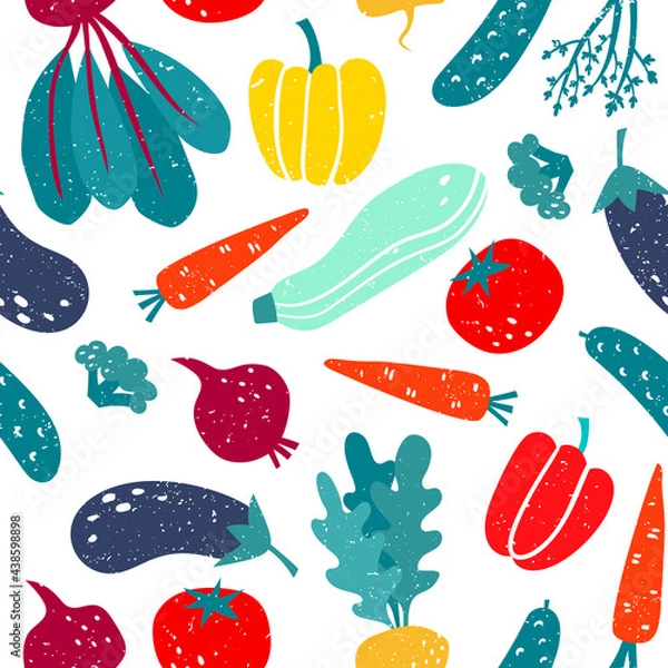 Obraz Vector seamless pattern with tomato, pepper, cucumber, eggplant and beetroot