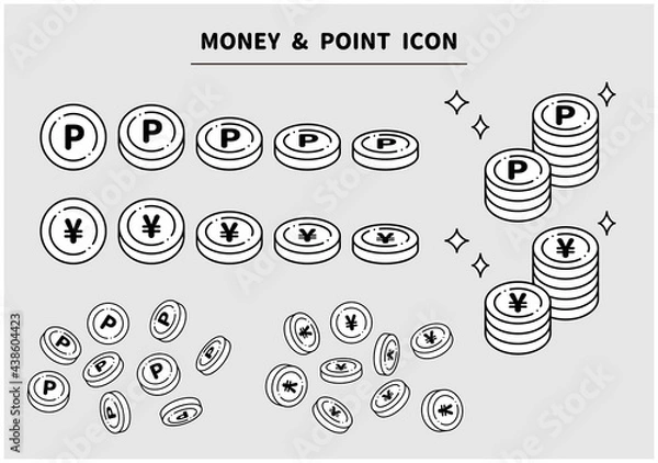Obraz ポイント　お金　日本円　ポイ活　アイコン　白黒