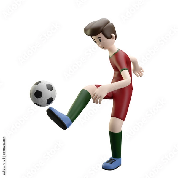 Fototapeta 3d character render football/soccer player kick the ball