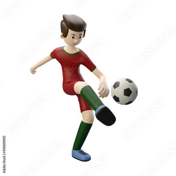 Fototapeta 3d character render football/soccer player kick the ball